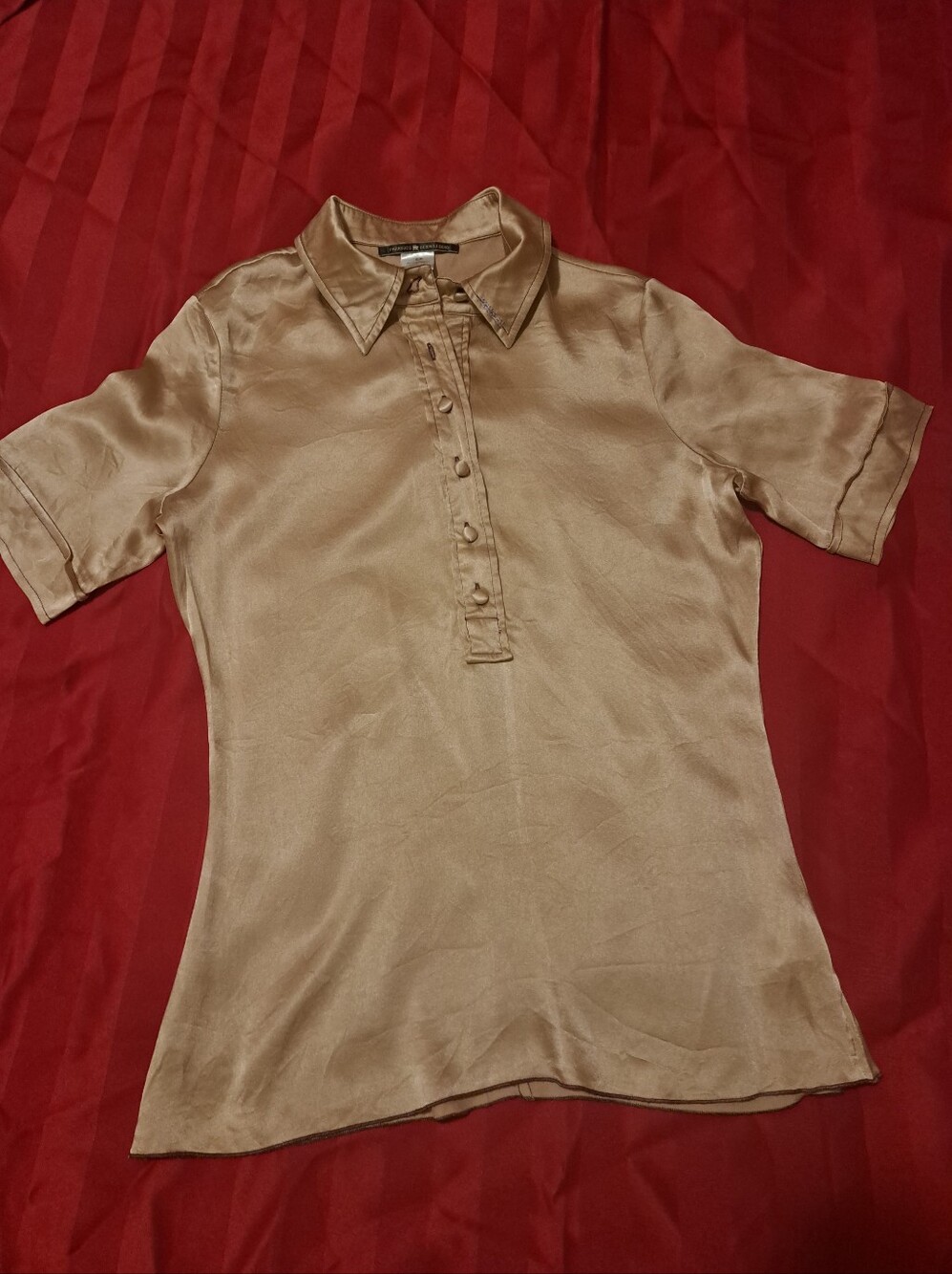 Parasuco Beige Silk Satin Short-Sleeve Button-Down Polo Shirt